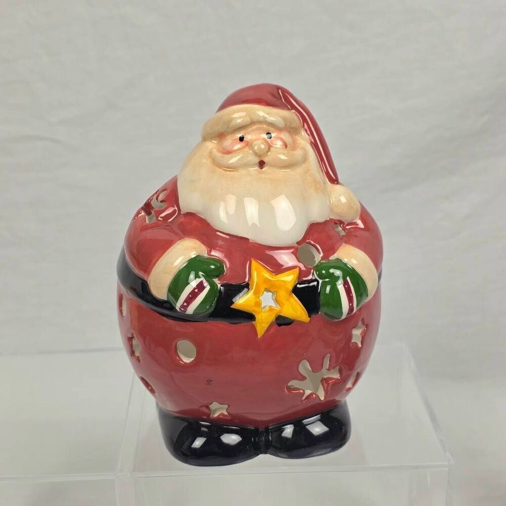 Ceramic Santa Tealight Holder Christmas Luminary 6”